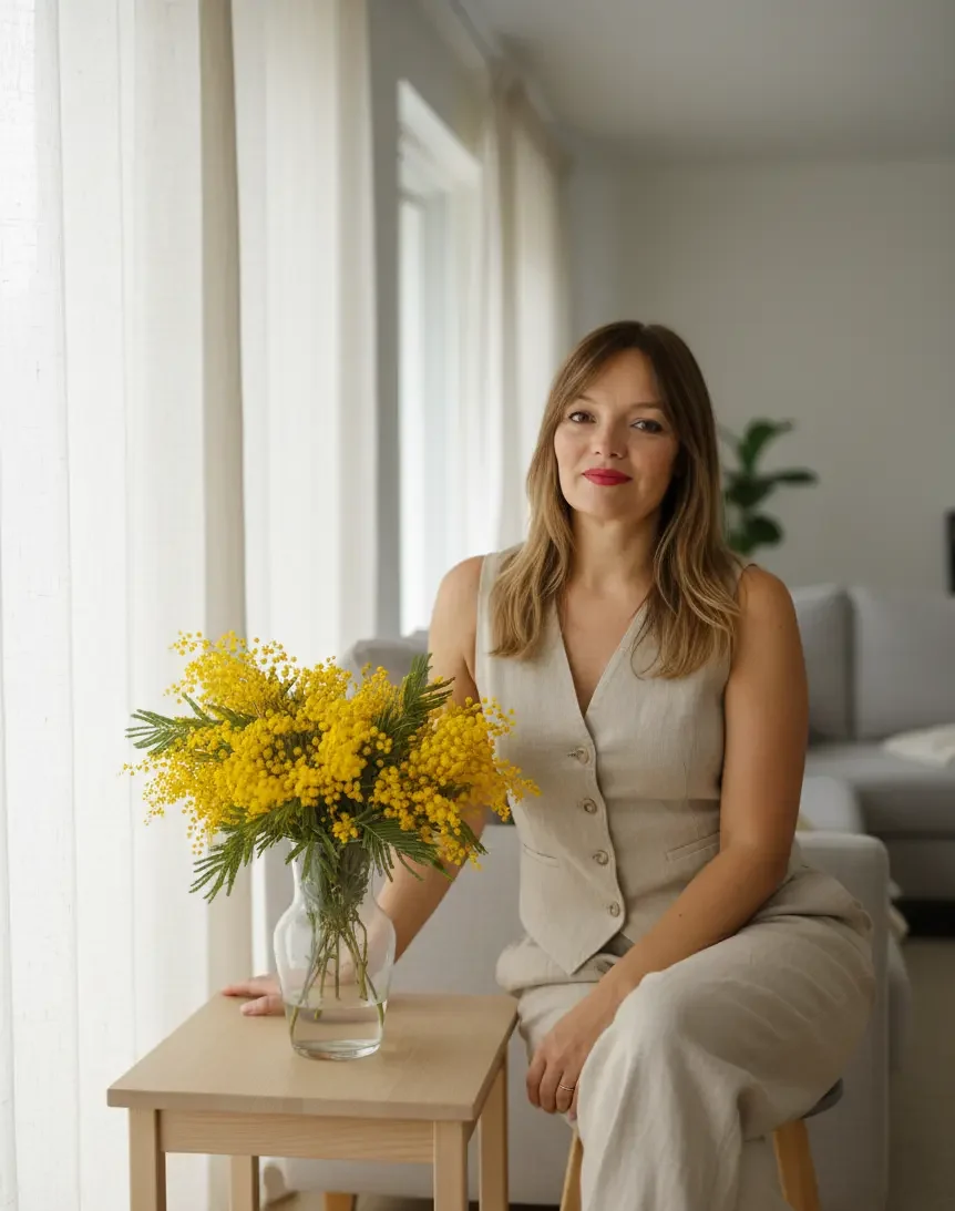 Ángela Mure, especialista en Home Staging en Madrid, decorando con un jarrón